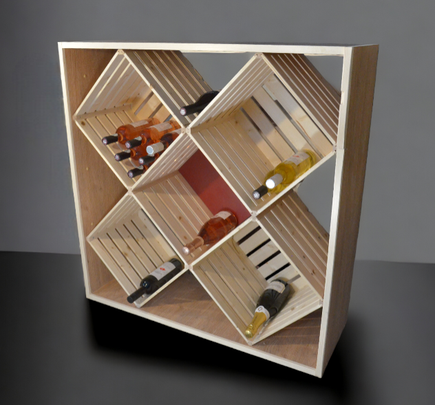 Meuble de rangement artisanal en bois pour 65 bouteilles de vin - Boutelier Jaco Bois